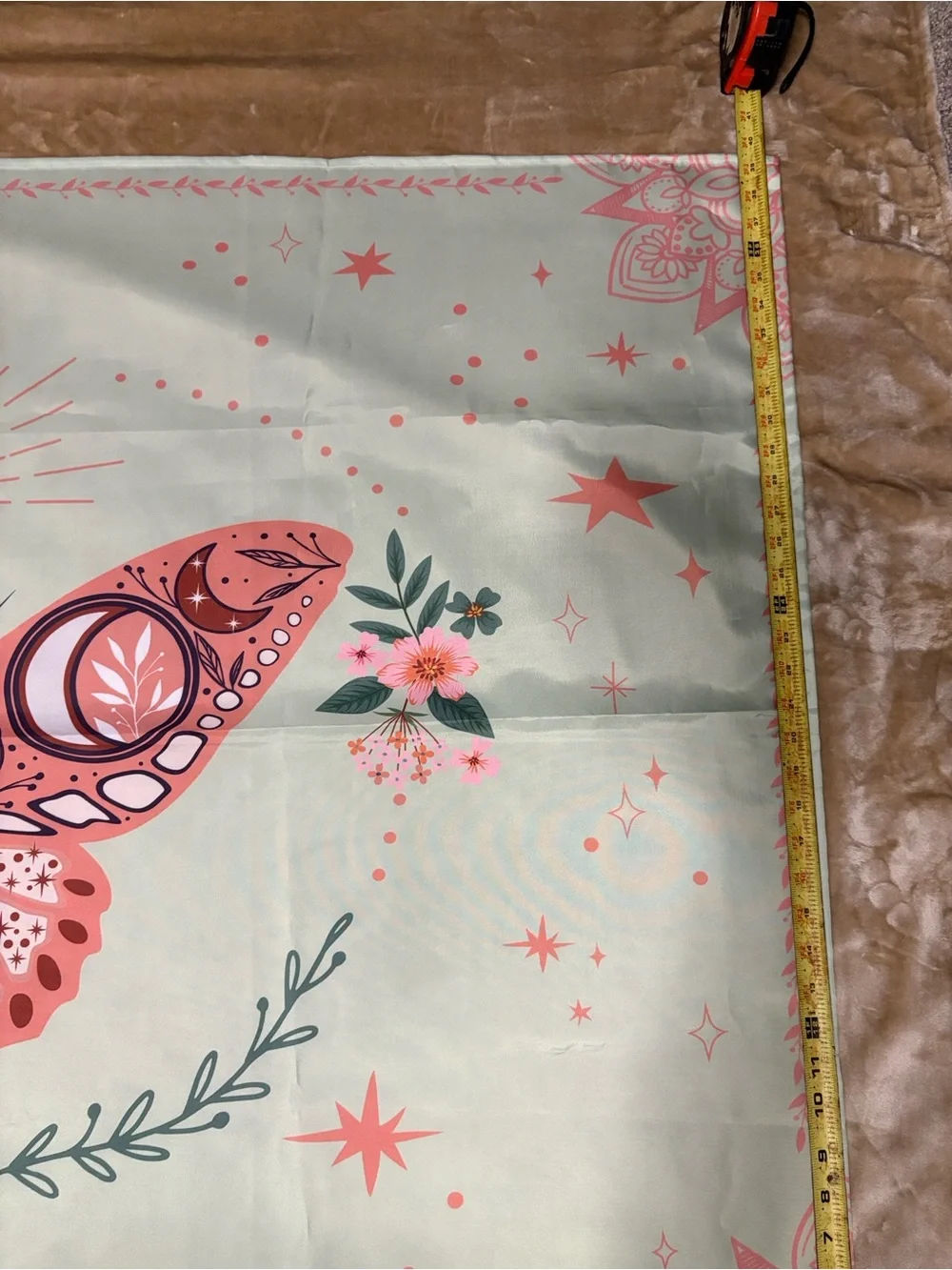 Pink and Green Butterfly Tapestry Mandala Floral Pattern with Moon and Stars